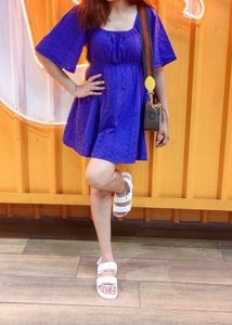 Women Royal Blue Schiffli Back Tie Short Skater Dr
