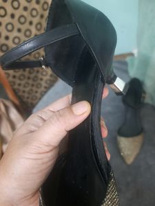 Taiwan Golden Black Slip-On Heels