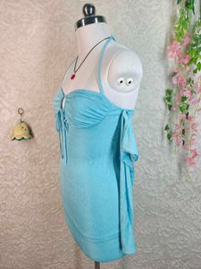 Blue Halter Neck Mini Dress
