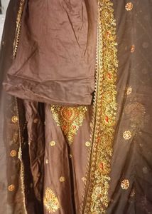 Heavy  Cotton Stones And Beaded Suit  Color: ( 🟤)