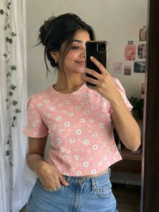 Cute Pink Floral Crop Top