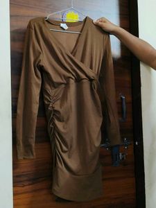 Chic Brown Ruched Long Sleeve Dress PRICE DOWN ‼️