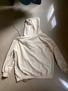 Cream Zip-Up Hoodie with Pocket Detail