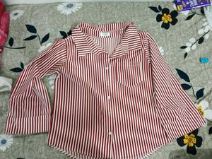 Red Striped Button-Up Shirt
