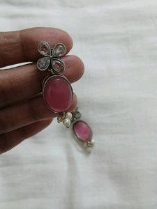 Elegant Pink Stone Earrings with Pearl Drops