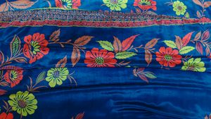 Royal Blue Floral Printed Polyester Silk Saree