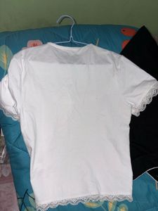 White Lace Trim T-Shirt