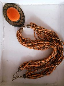 Beaded Orange Statement Necklace