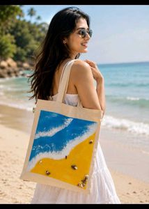 Hand-Painted Beach Tote Bag