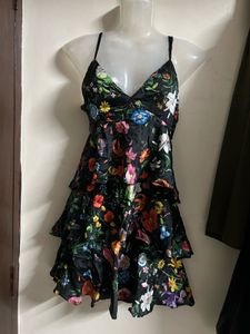 Black Floral Tiered Mini Dress