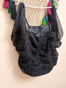 Chic Black Sheer Ruched Top