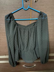 Black Peplum Button-Up Blouse