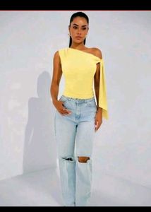 Yellow One Shoulder Tie Top