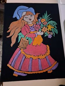 Vintage Style Girl with Flowers Artwork