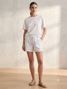 White Linen Blend Shorts