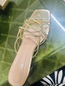 Sparkling Gold Block Heels Sandals