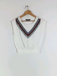 White Casual Embroidered Top (Women)