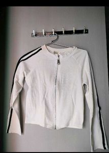 White Zip-Up Jacket with Black Stripes