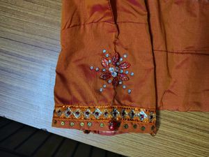 Embellished Orange Silk Blouse