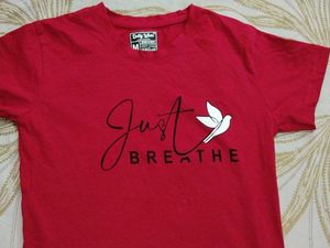 Women's Red 'Just Breathe' Graphic T-Shirt