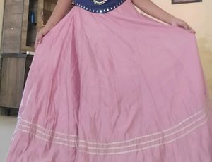 Flowy Pink Skirt with Embellished Border