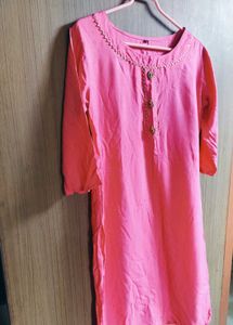 Bright Pink Kurta with gota patti Embellished Neck