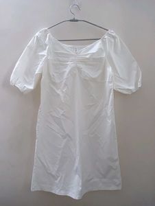 White Puff Sleeve Square Neck Dress