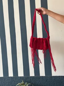 Chic Red Fringed Crossbody Bag