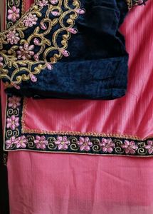 Pink Embroidered saree with sitchted blouse