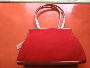 Red Velvet Handbag with Embellishments