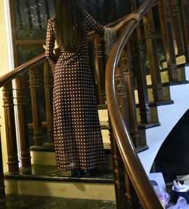Chic Polka Dot Maxi Dress with Flare Sleeves