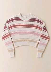 CREAM PINK &amp; BURGUNDY STRIPED CROPPED SWEATER