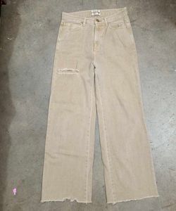 Khaki Wide Leg Jeans with Rips