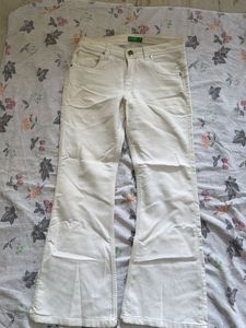Cream Bell Bottom Jeans