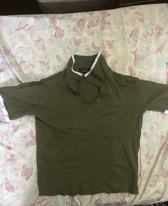 Olive Green Collared Short Sleeve Top