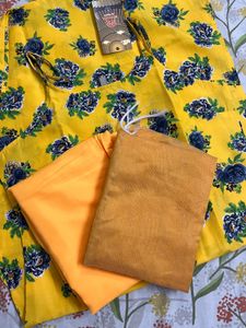 Yellow Floral Print Spaghetti Strap Kurta set
