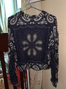 Stylish Navy Blue Paisley Print Top
