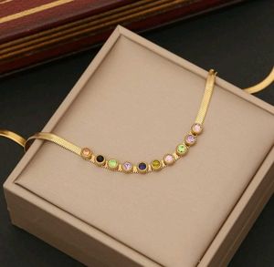 Anti-Tarnish Gold Necklace with Colorful Stones