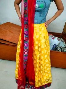 Vibrant Yellow &amp; Red Lehenga Choli Set