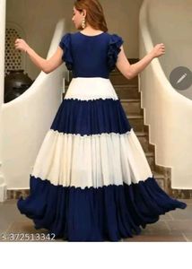 Stunning Navy &amp; White Tiered Gown