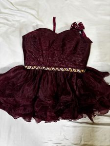 Burgundy Ruffled birthday prom dress