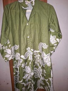 Green Kurta with White Floral Print