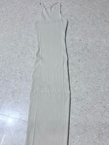 Cream Ribbed Knit Maxi Dress fully stretchable fit
