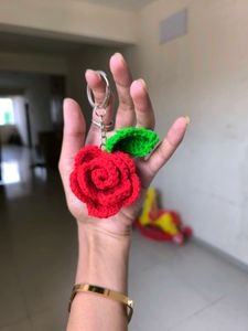 Handmade Crochet Rose Keychain