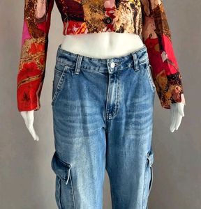 Unique Abstract Print Cropped Jacket