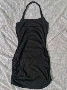 Black Halter Ruched Mini Dress