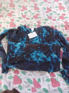 Stylish blue Tie-Dye Mesh Top
