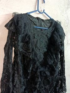 Elegant Black Lace Top Layered Partywear