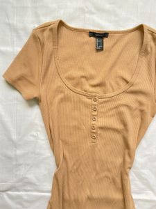 Tan Ribbed Henley Dress