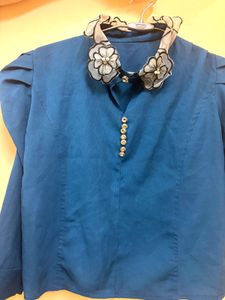 Elegant Teal top with Embellished Collar